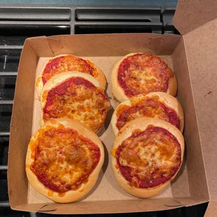 Hot and fresh pizza bagels! Delicious.