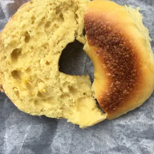 Onion bagel hand cut