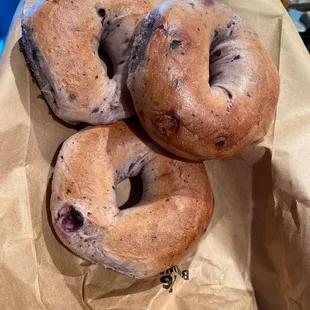 Fresh blueberry bagels...mouthwatering.