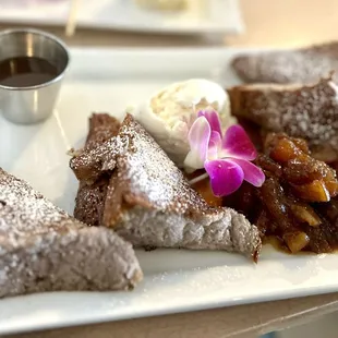 Island French Toast Brunch (taro bread with pineapple ginger compote, rum whipped cream, fruit syrup)