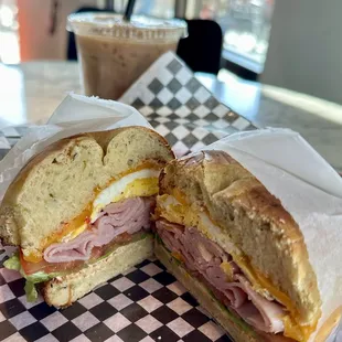Breakfast bagel and Hazelnut Mocha ice coffee