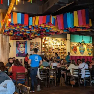 people sitting at tables in a mexican restaurant