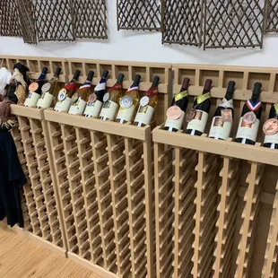 a display of wine bottles