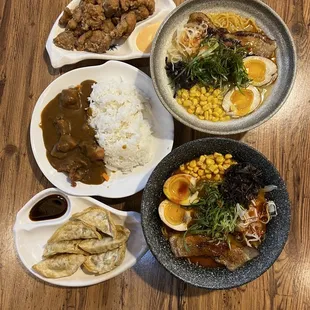 a variety of asian food