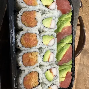 a tray of sushi