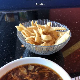 Complimentary fried wontons are a nice touch!