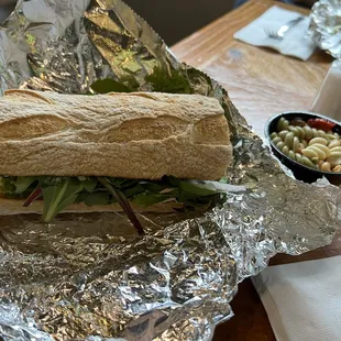 Tree Hugger sandwich with pasta salad