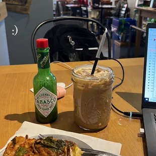 veggie quiche, honey lavender latte