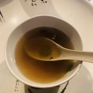 Clear onion soup, needed mushrooms and scallion