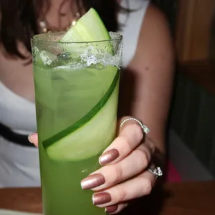 Rayna had the &apos;Cool As A...&apos; made with cucumber, gin, lemon, &amp; bubbles.