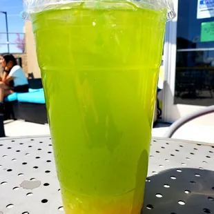 Kiwi tea with orange poppers