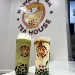 Matcha Cloud Smoothie (w/Boba &amp; Grass Jelly) and Mt. Evermilk (w/Boba &amp; Grass Jelly)