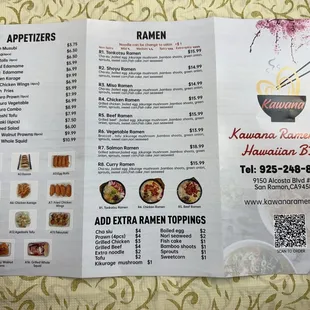Middle part of menu takeout with prices