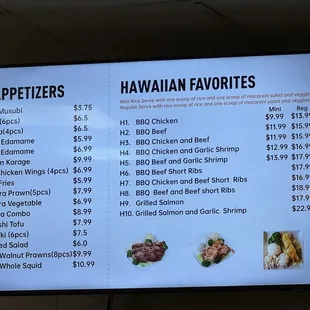 Hawaiian and curry menus