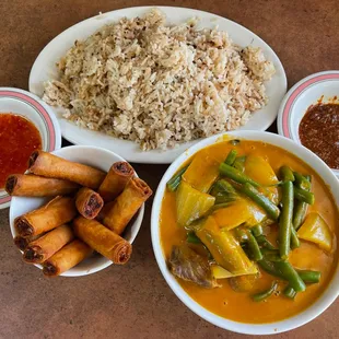 Kare Kare, garlic rice, lumpia