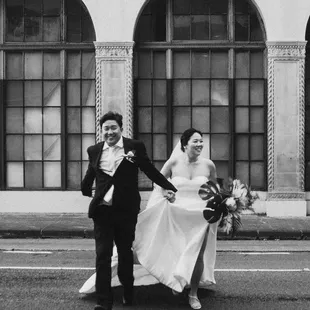 couple crossing the road