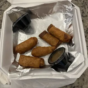 Thai 3. Crispy Chicken Egg Rolls boy over cooked nasty