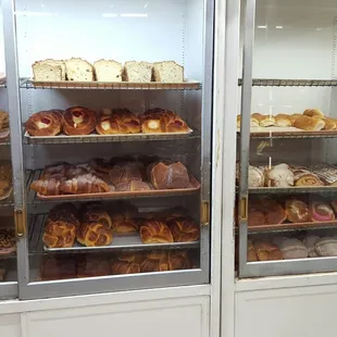 a variety of baked goods on display
