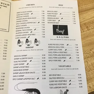 the menu and prices
