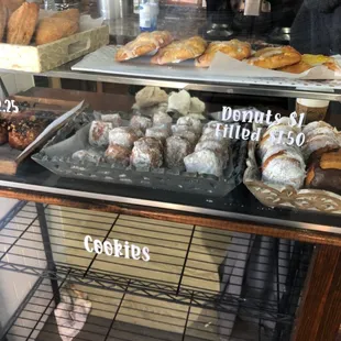 a display of pastries in a bakery