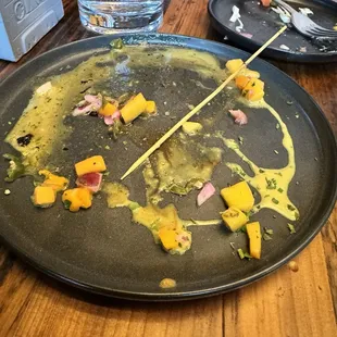 remnants of jerk chicken skewers