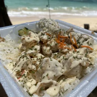 Pan fried ahi topped w chili aioli