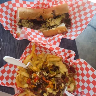 two hot dogs and french fries