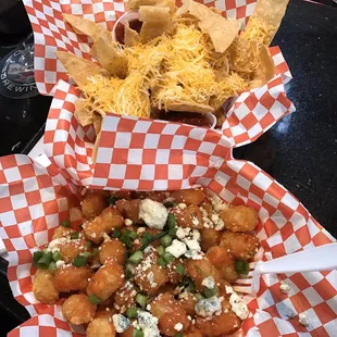 Strips and cheese. Buffalo tots.