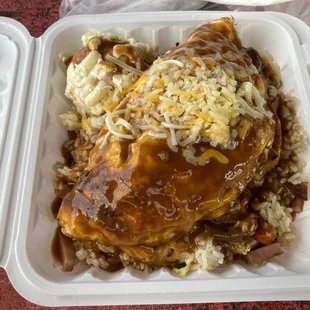 Cheese omelette Loco Moco. Superb.