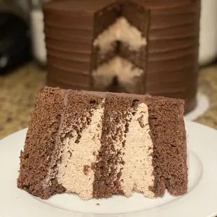 a slice of chocolate cake