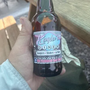 Root beer bottled specifically for the diner.