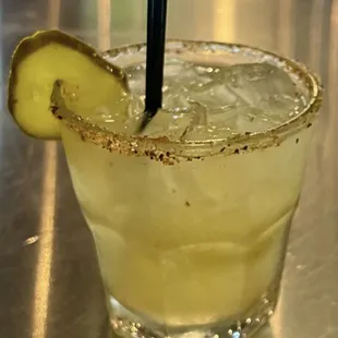 PickleRita $8.00 Tequila Triple Sec Boars Head Pickle Juice Lime  Dash of Cayenne