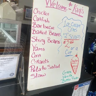  a menu on the counter