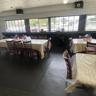  tables and chairs in a restaurant
