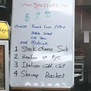 specials on a menu