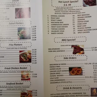 Reverse side of menu