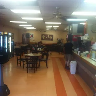 When you&apos;re standing in line, looking to the left. That&apos;s the dining room.