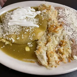 Green huevos rancheros.