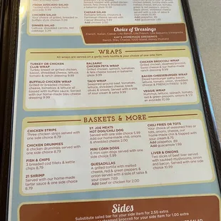 the menu for the restaurant