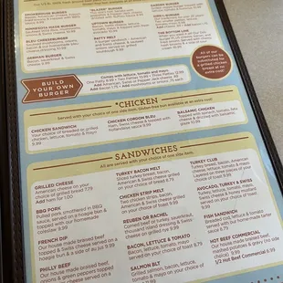 the menu for the restaurant