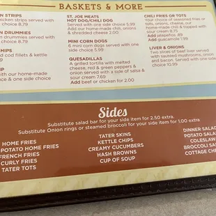the menu for the restaurant