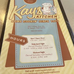 the menu for the restaurant