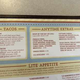 the menu for the restaurant