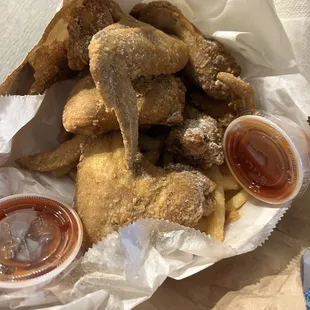 6 whole fried wings and fries