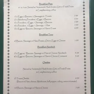 Breakfast menu