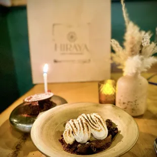 Malted chocolate, tcho chocolate, durian ice cream, meringue