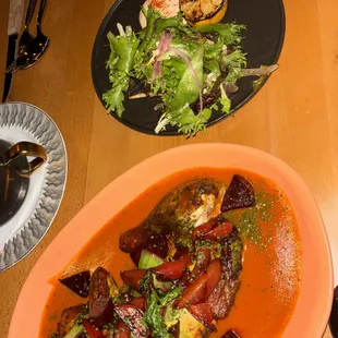 entree course: chicken and trout