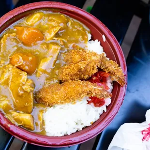 curry with fried shrimp