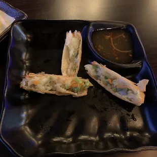 This is Harumaki. Please do not get this. I had no idea it was gonna be $4 for 2 very sad gooey egg rolls cut in fancy shapes.