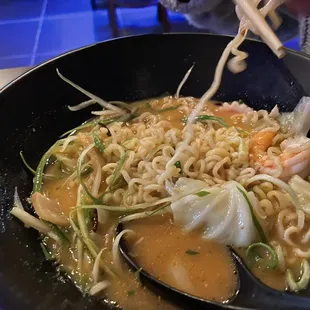 Spicy Korean Ramen. Not enough broth. Lackluster flavor.